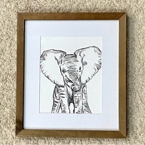 Elephant small print with natural wood matte frame